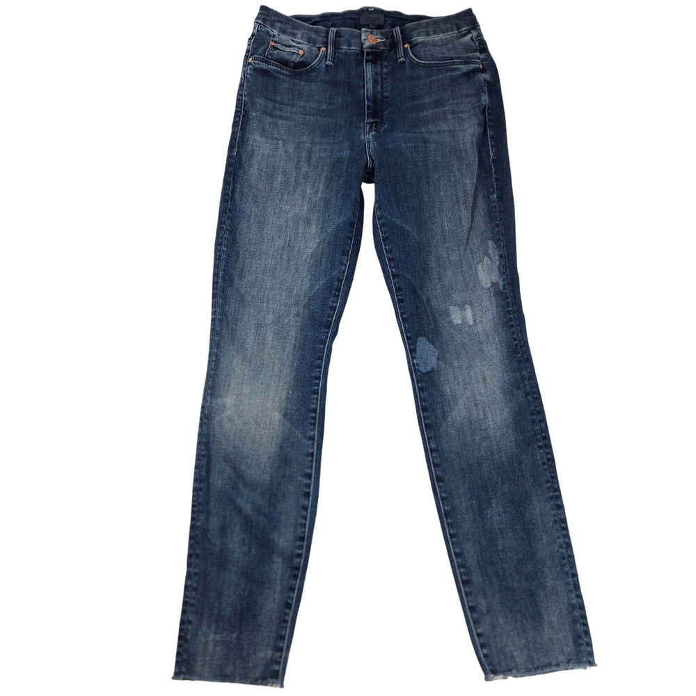 Mother High Waisted Looker Ankle Fray Jeans Distressed Denim‎ Blue Sz 27 (24x27)
